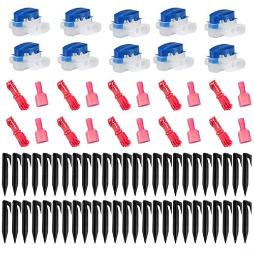 EpheyFIF 50 Pegs + 10 Cable Connectors + 10 Connection Terminals for Robot Lawnmower, Garden Accessory Set for WORX for Landroid, for BOSCH Indego, for Robomow