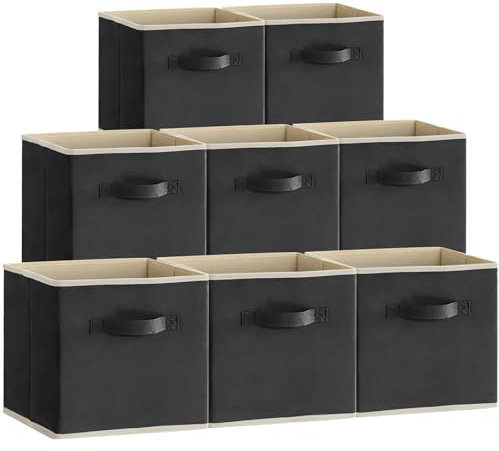 Lifewit 8 Stück Aufbewahrungsbox aus Stoff, Faltbar Aufbewahrungswürfel Aufbewahrung aus Vliesstoff mit Griff für Würfelregal Regal Einsatz, 33 x 38 x 33 cm, Schwarz