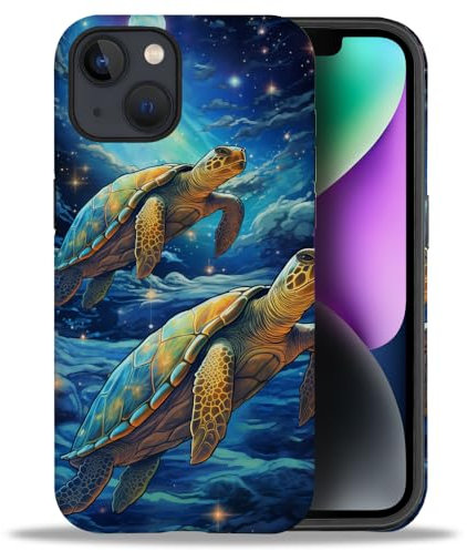 yicomon Compatible with iPhone 13/iPhone 14 Case, Blue Sea Turtle Pattern Print Phone Case Durable Fashion Funny Liquid Silicone Case Soft Anti-Scratch Shockproof Protective Cover