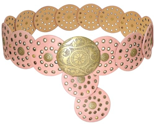 WULIQIUQIU Ceinture large à disque pour femme Boho Concho Ceinture en cuir vintage Western, rose, 115CM/45.3IN