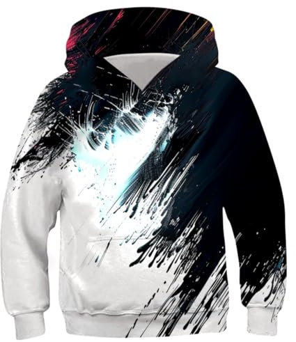 Belovecol Jungen Mädchen Hoodie Kapuzenpullover Kinder Langarm Sweatshirt Schwarz-Weiss Tie-dye Pullover 8-10 Jahre