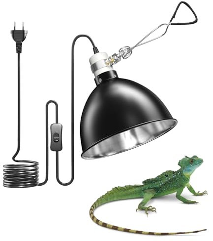 BrightArk E27 Reptilien Terrarium Wärmelampenfassung 200W Dome Lampe 21CM Wärmelampen Schildkröten AC220-240V Reptilien Lampenschirm für Terrarium, Eidechsen, mit Haken und Klammern (Keine Glühbirne)