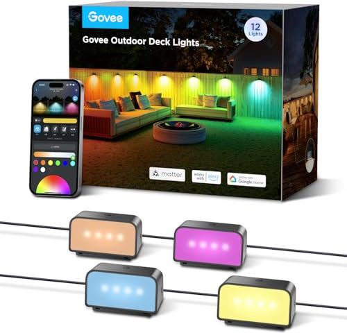 Govee Outdoor Zaun Wandleuchte Außen Funktioniert mit Matter und Alexa, RGBWIC Zaunleuchte mit 4000K weißem Licht, Musikmodus und 60 Szenenmodi für Zaun Terrasse Garten Wand, IP65 Wasserdicht,12 Stück