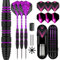 LavishioProfessional Steel Tip Darts Set 3 Aluminum Dart Shafts Steel Tip Dart Set Professional Darts Steel Tip Set + Extra 3 Dart Flights 3 Replace Plastic Shaft (black purple)