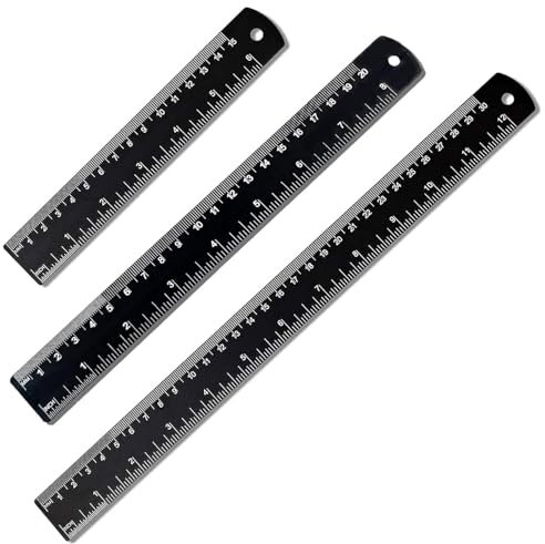 Metall Lineal,Edelstahl Lineal Schneidelineal Stahlmaßstab Doppelseitenskala Ruler, Metall Stahllineal fürSchule Büro Zuhause,3 Stück,Schwarz,15cm/20cm/30cm