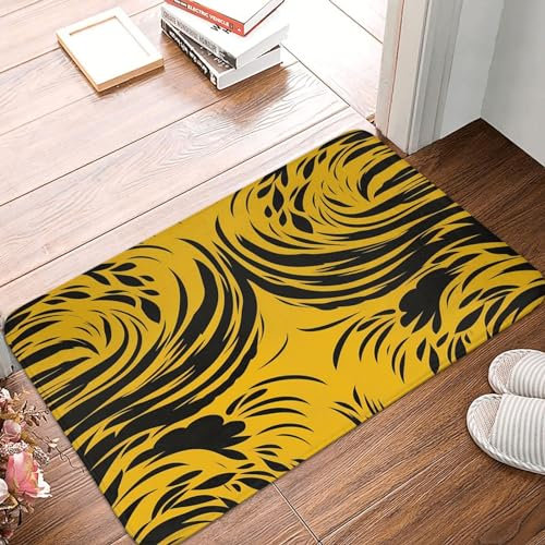 Rutschfeste Fußmatte für Eingang, Willkommensmatte, senfgelb und schwarz, Fußmatte, waschbare Bodenmatte, weicher Flanell-Teppich, Eingangsmatte, saugfähige Badematte für Schlafzimmer, Badezimmer,