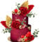 SYKYCTCY 25 Pack Red Rose Flower Cake Toppers Decorations Ball Cake Picks Paper Palm Fan Leaves Cake Decoration for Baby Shower Kids Women Girls Birthday Wedding Party