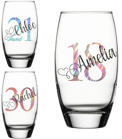 Personalised Birthday Highball Glass Tumbler Hiball Gifts for Her Girl Women Bestie Wine Glass 18th 21st 30th 40th 50th 60th 70th 80th Any Age Party Present Idea