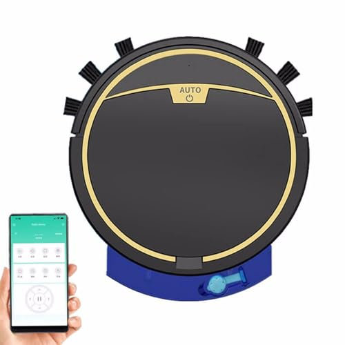 Robot Aspirador Y Fregasuelos, 3 En 1 Robot Aspirador Smart App Control Superfino Robot Barredora Fregadora Con Potente 2800 Pa Potencia De Succión Para Pelos De Mascotas Pisos Duros,Black-1 PACK