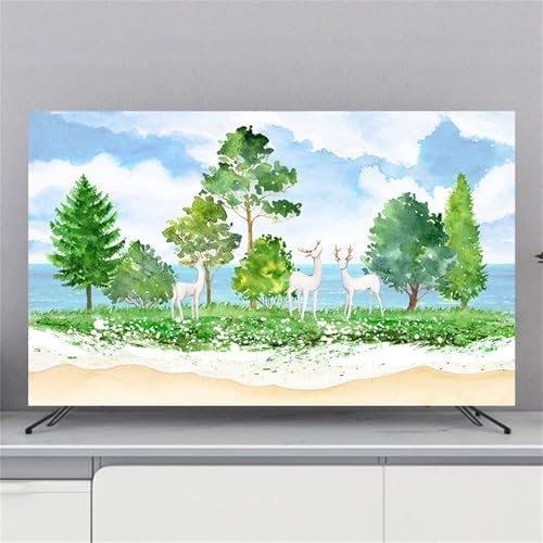 Hixingo TV Abdeckung Staubschutzhülle, 3D Elch Muster Schutzhülle Fernseher 32-80inch Universal Fernsehabdeckung Multifunktional (Meerblick,75inch)