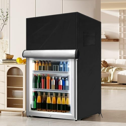 Cubierta para refrigerador al aire libre, cubierta de refrigerador vertical resistente al agua 210D, para proteger congeladores verticales/refrigerador de bebidas (negro, 56 x 58 x 86 cm)