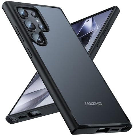 Premium Hülle für Samsung Galaxy S24 Ultra – Robust, stoßfest & stilvoll! Airbag-Technologie für Schutz auf Militärniveau. Kratzfest, griffig (Schwarz, Samsung S24 Ultra)