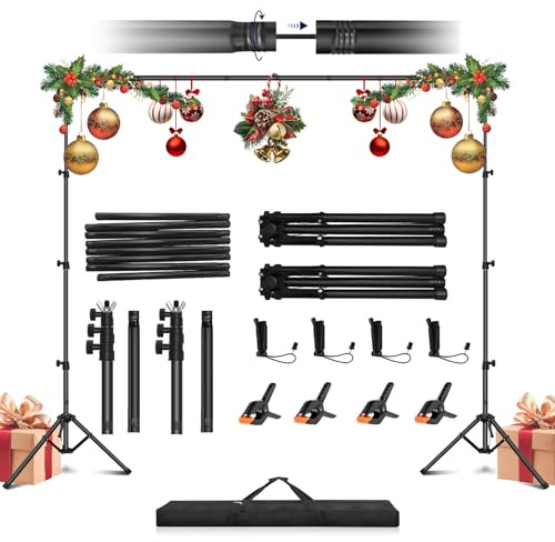 Jiang&Rong Portable Reverse-Folding Backdrop Stand Kit, 3 x 2m/10 x 6.5ft (W x H) Adjustable Background Stand with a Carrying Bag for Party, Birthday, Wedding, Graduation