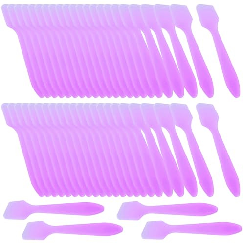 Wopanxye 50pcs Travel Spatula for Cosmetic, Bulk Disposable Makeup Spatulas | Plastic Scoop, Skincare Facial Mask Cream Glitter Gel Eyeliner Spoon Stick Tip for Cosmetic Mixing, Sampling, Waxing, Purple