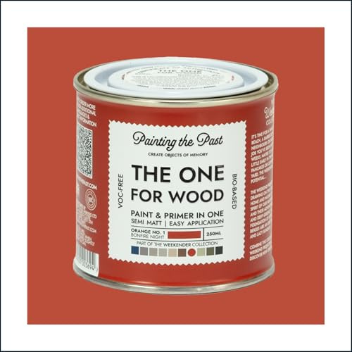 The One for Wood Paint & Primer 250ml Orange No. 1 Bonfire Night | Semi Matt Finish, Bio-Based & VOC-Free Formula for Wooden Furniture & Surfaces | Durable & Easy Indoor Home Decorating