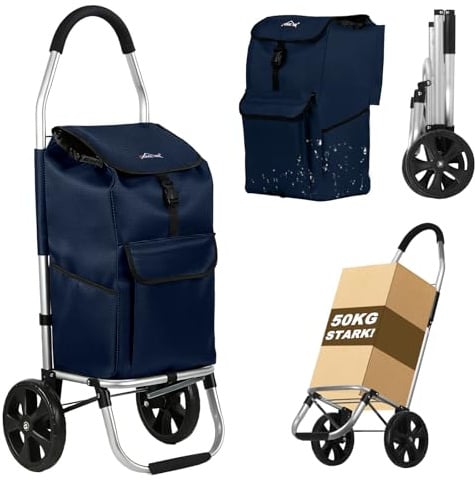 HOMELUX Einkaufstrolley41 L mit Rollen, Abnehmbare Tasche,Marineblau | klappbar, Stabiler Einkaufswagen, große Kapazität 50KG stark Handwagen mit Abnehmbare Tasche Bequemer Griff Wasserdichtes