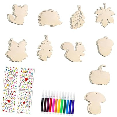 AlluraPet Thanksgiving Baumornament Set 36 Stück DIY Holzscheiben Bastelset für Familienfeiern Herbstdeko Türdeko- Style B