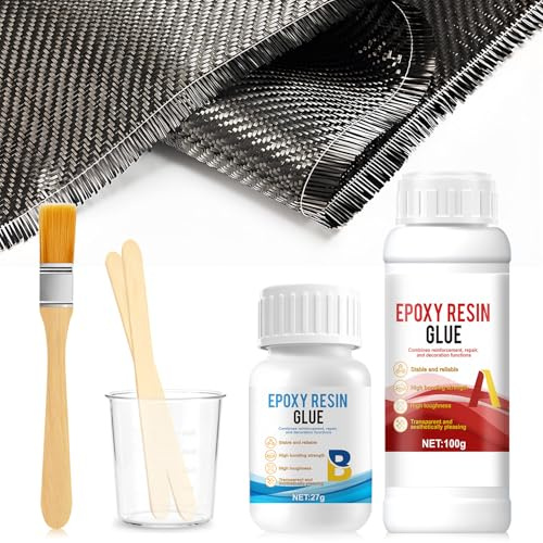 WEILAOK Kit de Réparation Ultra Rapide en Fibre de Carbone, 100g+27g | Kit de Résine Époxy et Tissu en Fibre de Carbone, Fibre de Carbone pour Renforcement et Réparation D'automobiles, Motos