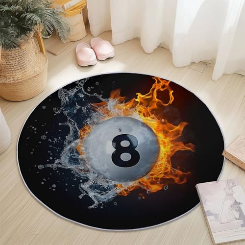 Waschbarer Teppich Für Das Wohnzimmer, Abstrakt Kunst Billard Flamme Mit Antirutschunterlage Für Die Küche, Weich Und Robust, Teppich Für Wohnzimmer Esszimmer Schlafzimmer, Schwarz, 60 cm Rund