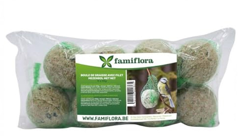 Famiflora 8er Set Meisenkugeln mit Netz - 8x90g - Hängen Sie einfach die Orte für ein fliegendes Buffet auf, das Vögel anzieht - Pflegt Vögel in kalten Monaten, damit sie Energie behalten