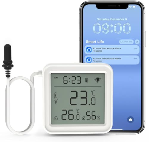 DAYTECH WiFi Thermometer Hygrometer Smart Freezer Alarm 1PC | Room Temperature and Hygrometer Monitor, App Alerts and Clear Digital Display, for Home/Restaurant/Office, No Hub Required