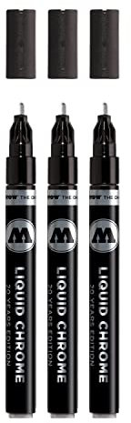 Molotow Liquid Chrome Marker 2,0 mm (Metallic Stift mit Spezialtinte mit echtem Spiegeleffekt für Modellbau, Graffiti & Hobby) 3 Stück chrom