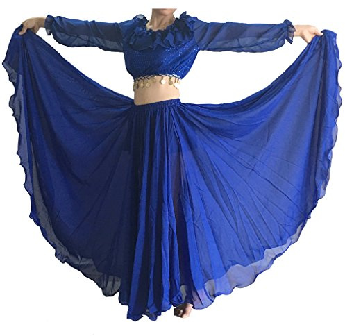 Wuchieal Women's Belly Dance Skirt Tribal Chiffon Full Skirt, Navy Blue, One Size