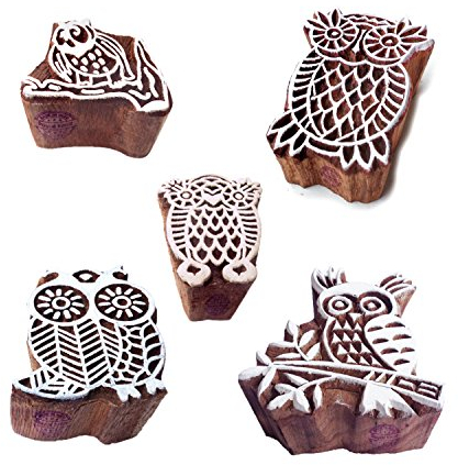 Abstrakt Designs Sortierte und Eule Holz Blöcke Stempel (Set von 5)