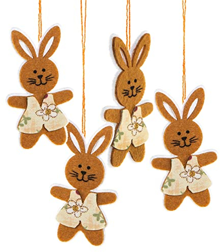 Logbuch-Verlag 4 Osterhasen Anhänger aus Filz Osteranhänger 7,5 cm Hasen mit Schnur zum Aufhängen an den Osterstrauch