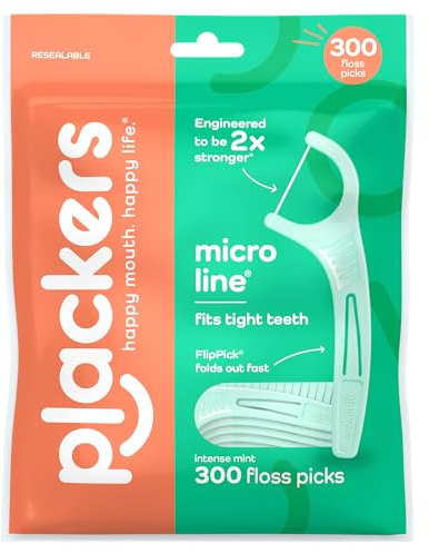 Plackers® Micro Line® Floss Picks - Intense Mint, Floss Fiber Made Without PTFE, 300 Count