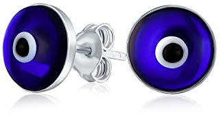 Spiritueller Schutz Runde Marineblaue Nazar Evil Eye Ohrstecker Für Frauen Teenager Murano Glas .925 Sterlingsilber 9MM Hergestellt In Der Türkei