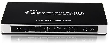 HDMI Matrix 4x2 Switch/Splitter UHD 4K2K UHD 3D mit EDID-Funktion, HDMI Matrix Verteiler Umschalter, MHL, ARC, Cinch, Toslink, RCA