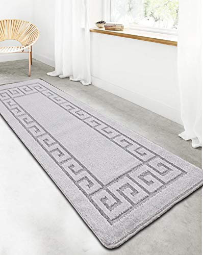 PHP Anti Slip Hallway Carpet Runner Rug, 60 x 220 cm Non-Slip Gel Back Door Runners Rug, Washable Long Enterway Anti Slip Rugs for Living Room and Hallway - Silver