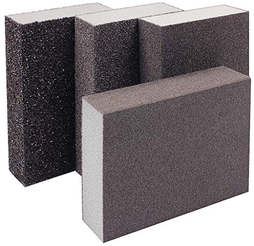 Sanding Block 4 Pack Sanding Sponges Wet and Dry Dual-use Abrasive Pads with 4 Grits (36,80,120,180) Coarse/Medium/Fine/Superfine Washable and Reusable Sandpaper for Wood Walls Metal