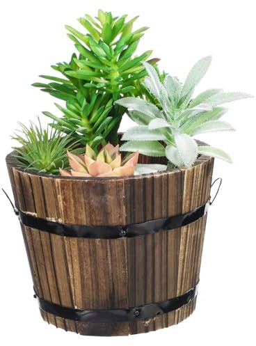 Happyyami Large Outdoor Planter Wooden Flower Pots Whiskey Planter Vintage Retro Wooden Wood Bucket s Plant Pot for Outdoor Indoor Garden Large Indoor s