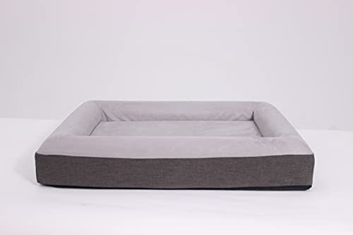 DaMi Hundebett - Hundekissen mit Rahmen und kuscheligem Kissen aus Visco-Schaum - Rechteckig, 15 x 84 x 64 cm, Grau