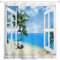 goodbath Tenda da doccia 3D con vista sull'oceano e sul mare, cielo, palme, gabbiani, finestra, anti muffa, per bagno, 180 x 180 cm