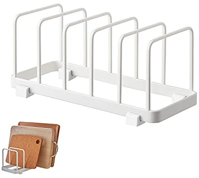 Koomuao Tellerhalter Vertikales aus Edelstahl,Tellerständer,Schneidebrett Halter 5 Fächer,Teller Organizer Schrank für Topfdeckel, Teller, Schneidebretter, Serviertabletts (Weiß)