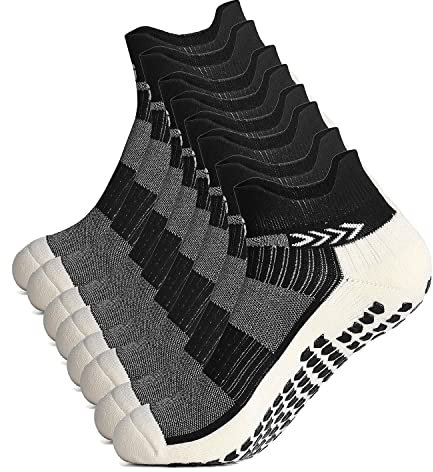Gogogoal Anti-Rutsch Fußball Sport Socke Herren Damen Kompression Knöchelsocken Grip Basketball Sportsocken Yoga Wandern Schwarz M 4P