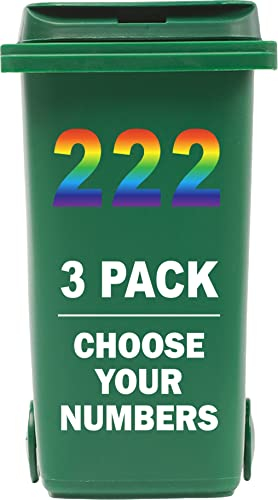 3 x Multicolour Bin Numbers for Wheelie Bins, 0-9, Dustbin Stickers, Easy Application 17.5cm Stick On Number Stickers - Weatherproof Self Adhesive Vinyl (2)