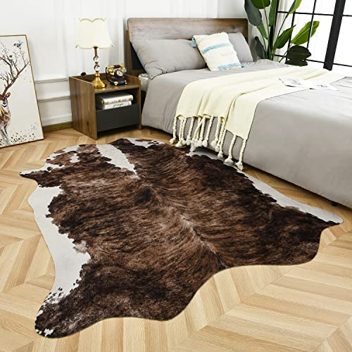 Easycozy Teppich aus Rindsleder, großer Kuhdruck, 12 x 150 cm, verdickt, elastisch, Rindsleder, Teppich für Schlafzimmer, Wohnzimmer, Zuhause, Büro, Western-Dekor