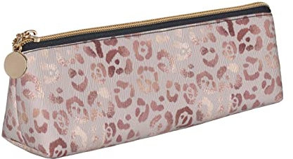 Trousse à crayons or Rose motif léopard pochette à crayons en cuir grande capacité étui à crayons sac cosmétique fournitures scolaires