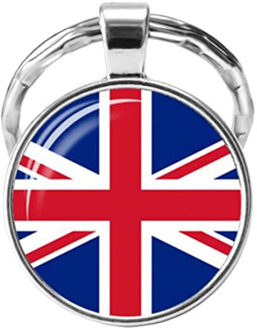 Porte-clés avec cabochon en verre avec drapeau britannique Union Jack, bleu, M