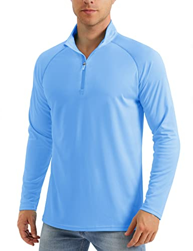 MAGCOMSEN UV Shirt Herren Wasser Sonnenschutz Rashguard Langarm Schwimmshirt Gym Shirt Fitness Atmungsaktive, Blau, L