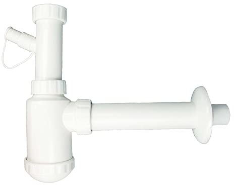 tecuro Flaschensiphon 1 1/2 Zoll mit Geräteanschluss für Spülbecken und Ausgussbecken, inklusive Gerätetülle Ø 19,5/23,5 mm kürzbar, Kunststoff weiß