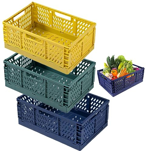 NCRGB 3 Klappbox,Klappkiste Aufbewahrungskorb,Klappboxen Faltbar Stabil,Klein&Groß Aufbewahrungsbox Aufbewahrungskorb für Küche Schlafzimmer Büro (Dunkle, 43×29×16 cm)