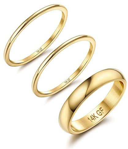 Diamday 14K Gold Filled Rings for Women Girls Stacking Rings Stackable Thin Gold Rings Simple Plain Pinky Thumb Statement Band Ring Comfort Fit 3Pcs 1mm 3mm