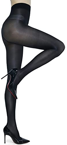 HTRUIYATY Damen Glänzende Strumpfhose Hohe Taille Formende Tanzstrumpfhose Halbtransparente Strumpfhosen 60D Schwarz