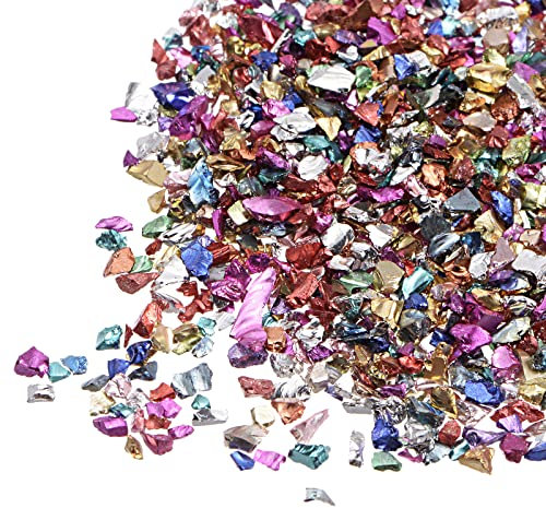 sourcing map 20g Crushed Glass Chips, 2-4mm Irregular Metallic Chunky Glass for Craft DIY Jewelry Vase Filler Epoxy Resin Decoration Colorful