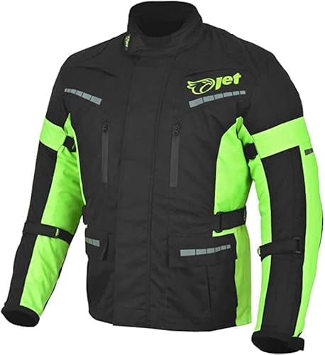 Jet Motorradjacke Herren Mit Protektoren Textil Wasserdicht Winddicht Schwarz Fluro (L)